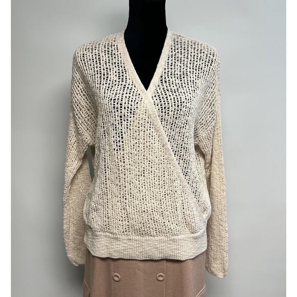 Billabong Bring It Cross Wrap Sweater Faux Wrap Open Knit Beige Women Medium - Picture 3 of 9
